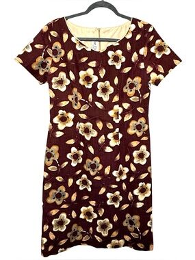 Pari Passu Dama Floral Sheath Dress Cotton Poplin Burgundy M